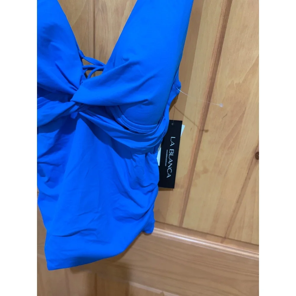 NWT La Blanca Island Goddess Twist Front Tankini Top Capri Blue LB2IG68 Size 4